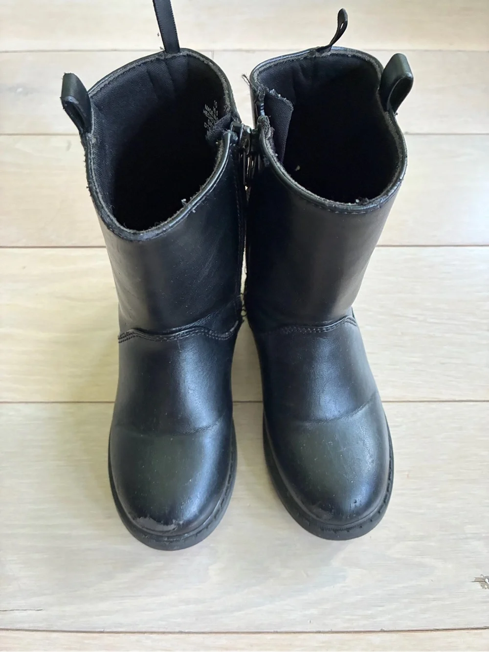 Old Navy Kids Black Zip-Up Leather Boots GUC Size 10